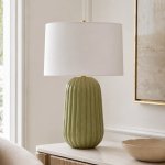 Pepino Ceramic Sage Lamp - Linen Shade In White