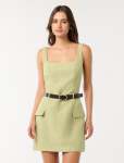Charlie Belted Linen MINI Dress - 16 Pistachio