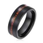 Men's Flat Wood Inlay Brushed Black Tungsten Ring WR206 - 8