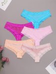 5PCS Contrast Lace Panties Comfy & Breathable Stretchy Intimates Panties Women's Lingerie & Underwear