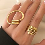 2PCS SET Multi-layer Chunky Twisted Women's Rings Vintage & Elegant Style Fashionable Stackable Party Jewelry