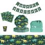 Birthday Party Table Setting Diy Decoration Set - Green Dinosaur
