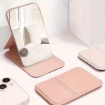 Cartoon-themed Leather Compact Folding Makeup Mirror - Polished Finish Wall-mountable & Portable Pocket Mirror For Travel & Dail