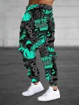 Comic Style Hooded Figure Pattern And Letter Print Men's Loose Fit Cuffed Sweatpants With Drawstring And Pockets Trendy And Chic