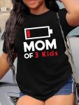 Battery & Letter Print Crew Neck T-Shirt Casual Short Sleeve T-Shirt For Spring & Summer Women's Clothing