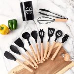 12-PIECE Silicone Kitchen Utensil Set With Wooden Handles - Non-stick High Heat Resistant Easy To Clean Cooking Tools - Perfect