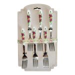 Wooden Fork Platter - Dark Pink Yellow Rose