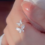 Premium Sense Butterfly Inlaid Shiny Zirconia Ring Female Niche Design Compact Exquisite Index Finger Ring Personality Light Lux