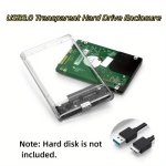 1PC USB 3.0 External Hard Drive Enclosure With Cable 6.35CM Sata To USB3.0 Uasp Clear Portable Hard Drive Case With 5GBPS Transf