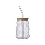 Wave Shaped Glass Cup With Bamboo Lid Clear