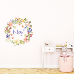 Flowers & Dragonfly Wreath Wall Sticker Personalised - Rose Gold