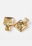 Mid Charm Earring - Up Square Double Drop Swirl Gold