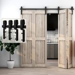Aonayioa 52" 4.3FT Bi-folding Sliding Barn Door Hardware Kit For 4 Doors Bi Fold Barn Door Hardware Fit Door Opening Width 48" S
