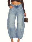 Women's High-waisted Distressed Denim Jeans 7/8 Length Classic Retro Style Cotton Blend Machine Washable No Belt No Pockets All 