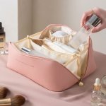 Travel Toiletries Bag Portable Pu Leather Travel Toiletries Bag Large Capacity Travel Make Up Collection Bag