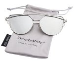 Trendymate-womens Street Fashion Metal Twin Beam Flat Mirror Lens Cat Eye Sunglasses Silver Silver 57MM