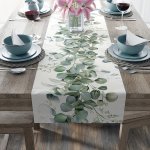 1PC Table Runner French Spring Green Leaves Printed Table Runner Dustproof & Wipe Clean Table Runner Perfect For Home Party Deco