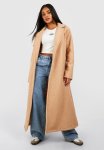 Textured Wool Look Belted Coat - Camel
