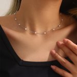 1PC Faux Pearl Decor Chain Choker Necklace Simple Vacation Style Imitation Pearl Collar Necklace Casual Jewelry