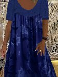 Plus Size Floral Print Lace Stitching Dress Vacation Style Short Sleeve Crew Neck Dress For Spring & Summer Women's Plus Size Cl