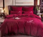 Smte Cotton Plain Beautiful Feather Queen Duvet Cover Red With Keychain