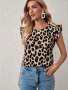 Leopard Print Cap Sleeve Blouse Stylish Ruffle Trim Blouse For Spring & Summer Women's Clothing