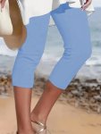 Plus Size Solid Skinny Capris Leggings Casual Crop Leggings For Spring & Summer Women's Plus Size Clothing