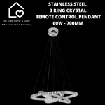 Stainless Steel 3 Ring Crystal Remote Control Pendant - 60W - 700MM