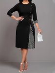 Contrast Plaid Crew Neck Dress Elegant Half Sleeve Button Decor Dress Women's Clothing For Elegant Dressing