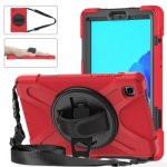 For Samsung Galaxy Tab A7 Lite T220 T225 Silicone + PC Protective Case With Holder & Shoulder Strap Red
