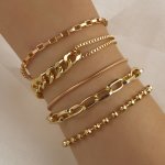 5PCS Elegant Cuban Chain Bracelet Set Punk Style Stackable Multi Layers Hand Chain Jewelry