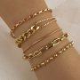 5PCS Elegant Cuban Chain Bracelet Set Punk Style Stackable Multi Layers Hand Chain Jewelry