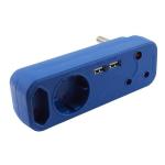 3 Way Adapter With 2 USB Blue