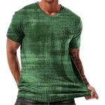 Short Sleeve Tops For Men Trendy Casual V Neck Fitted T Shirt Vintage Abstract Art Green Pattern Print Basic Tees Lightweight Co