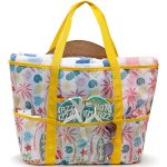 F-color Mesh Beach Bag For Family - Large Beach Tote 9 Pockets For Swim Pool Cruise Vacation Essentials Yellow