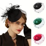 Fascinator Hat Veil Faux Feather Fascinators Hair Clip Tea Party Pillbox Derby Hat Fascinator Bridal Wedding Veil