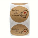 500PCS ROLL Round Kraft Paper Baked With Love Sticker Diy Scrapbooking Package Hand Made With Love Seal Labels Cute Vintage Stic