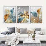 3PCS SET Luxury Canvas Print Posters Flower Leaves Canvas Wall Art Paintings Artwork Wall Painting For Living Room Bedroom Bathr