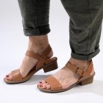 Kangcono Leather Low Block Heel Sandal - Hazel Relaxa - 9