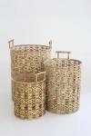 Gold Flower Patterned Metal Basket
