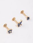 Goldair Gold Plated Surgical Steel Butterfly & Flower Flat Back 3-PACK