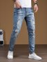 Slim Fit Ripped Jeans Men's Casual Street Style Distressed Medium Stretch Denim Pants