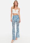 Patterned Tulle Flare Trousers - Blue
