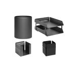 Krost Sq Punch Desk Set+bin Silvr