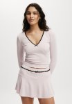 Cotton On Waffle Sleep Long Sleeve Top - Pink Tulle
