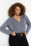 Plus V-neck Double Breasted Bodysuit - Grey
