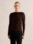 Monica Ruched Boat Neck Top - L Bitter Chocolate