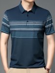 Men's Striped Golf Shirt Casual Short Sleeve Lapel Shirt For Outdoor