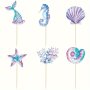 6PCS Mermaid Birthday Party Decoration Cake Toppers Cupcake Topper Reusable Mermaid Tail Happy Birthday Dessert Cake Topper Cake Decor Supplies Baking Decor Supplies Party