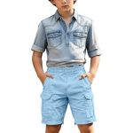 Aimaomi Boys Shorts Summer Baggy Cargo Shorts Elastic Waist Jogger Athletic Short With Pockets Fashion Sports Clothes Light Blue